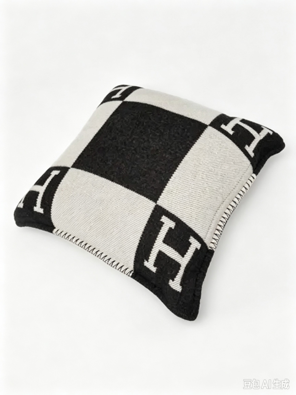 Hermes Gris Fonce/Ecru Merino Wool/Cashmere Avalon Throw Pillow